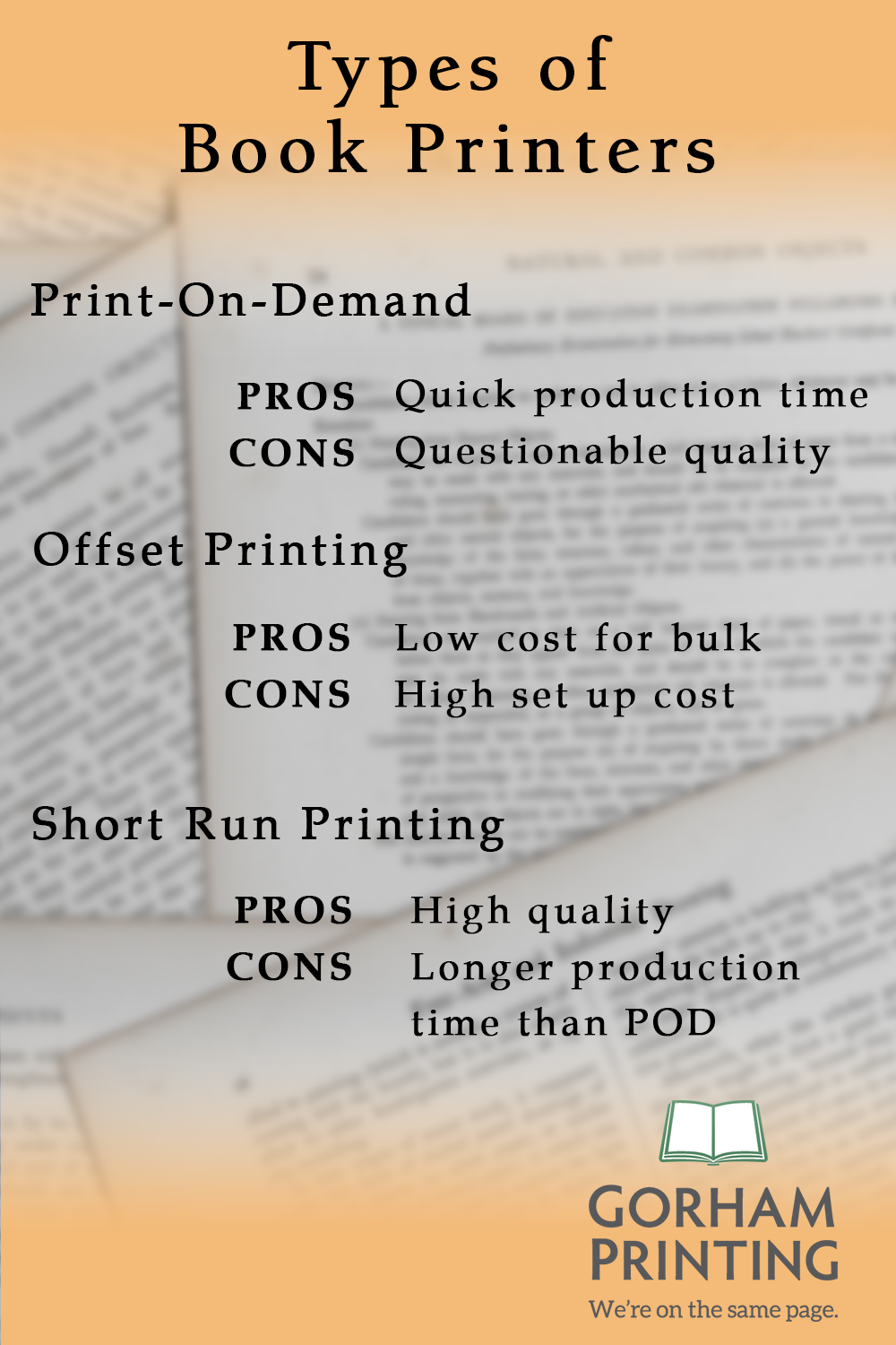 types of book printers by Gorham Printing
