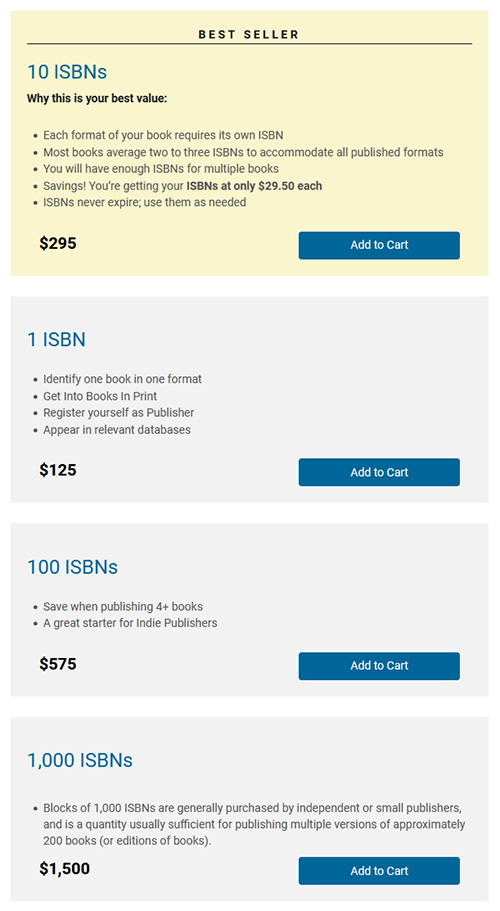 how much do isbns cost