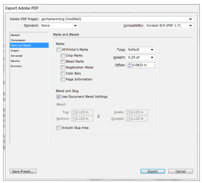 exporting document with bleeds