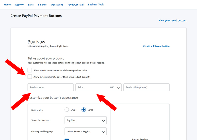 paypal button settings 1